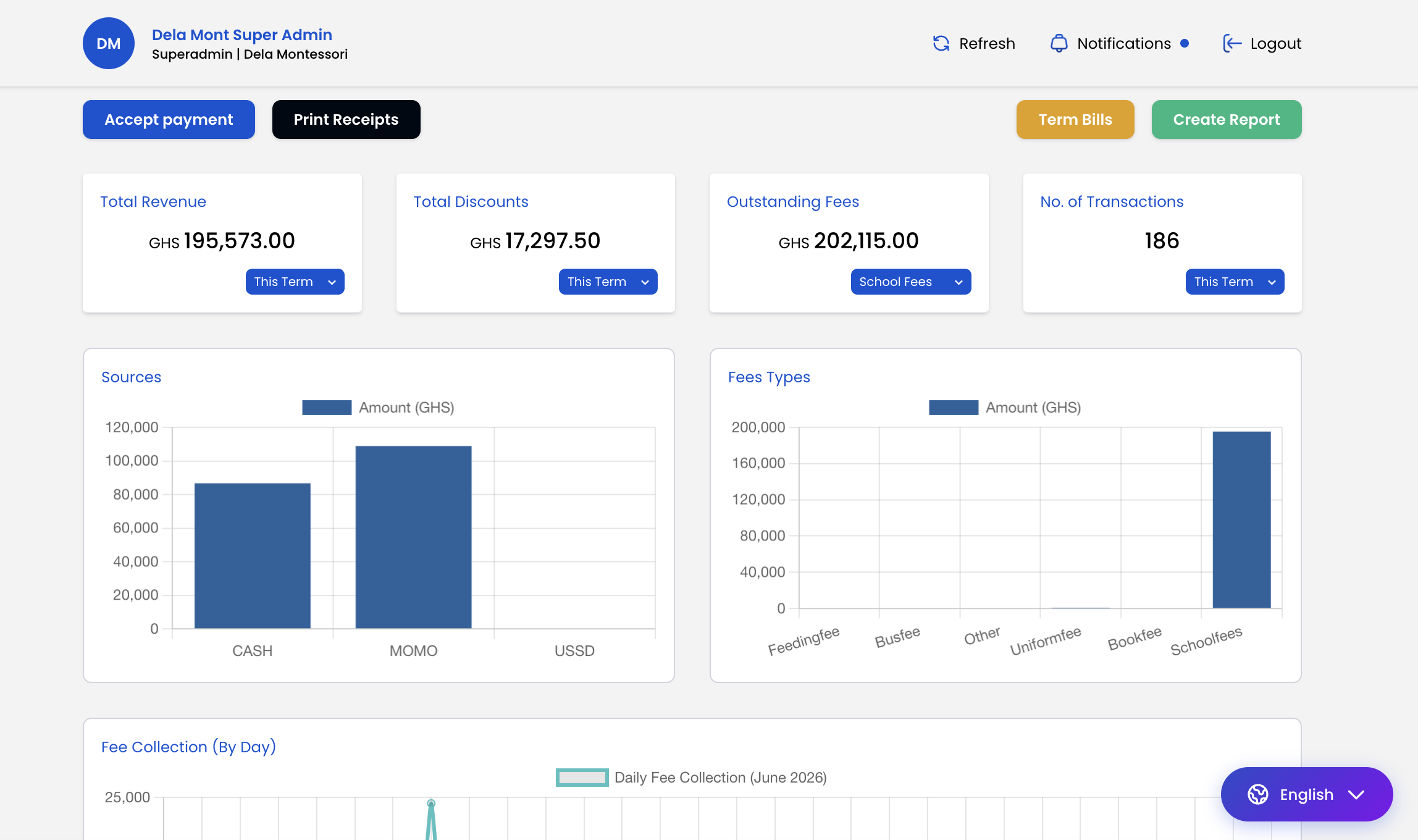 Fee Types Screenshot